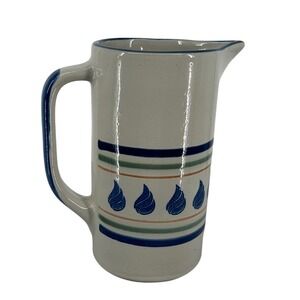 Louisville Stoneware Entrade Pitcher Blue Flame‎ Cream Ceramic Made in USA 7.5in